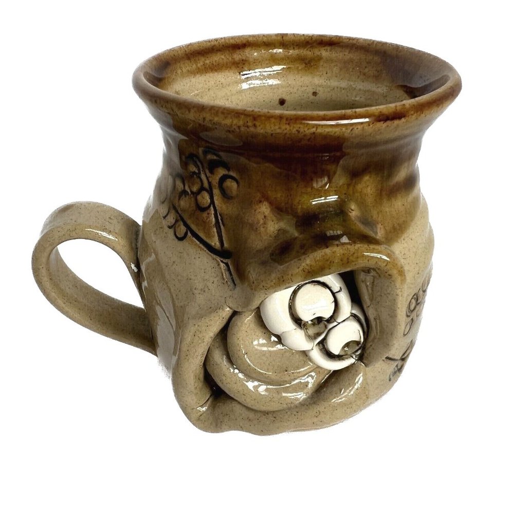 Pretty Ugly Pottery Made In Wales Comic Face Ceramic Coffee Mug 8 oz 3D Crooked